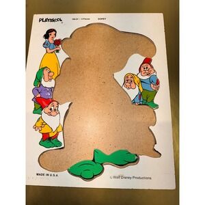 Vintage Playskool Disney Snow White Dopey Wood Tray Puzzle Frame 190-01 Made USA